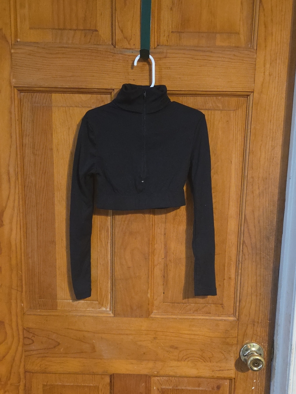 Kids Black Cropped Mock-Neck Zip Long-Sleeve Top